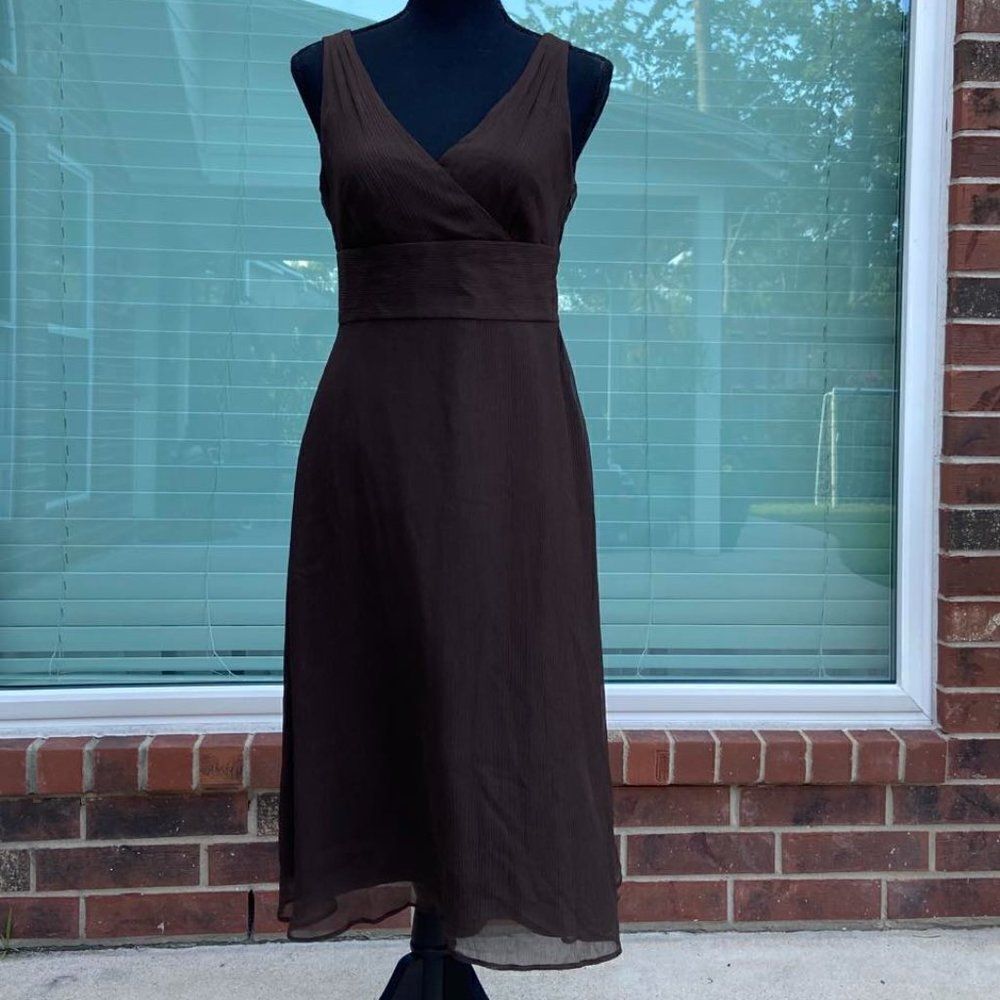 J. CREW 100% SILK CHIFFON BROWN MIDI DRESS size 4
